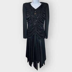 Vintage | Abby Kent | 80s Cocktail Formal Dress | 10 | Black | Jewels Beading